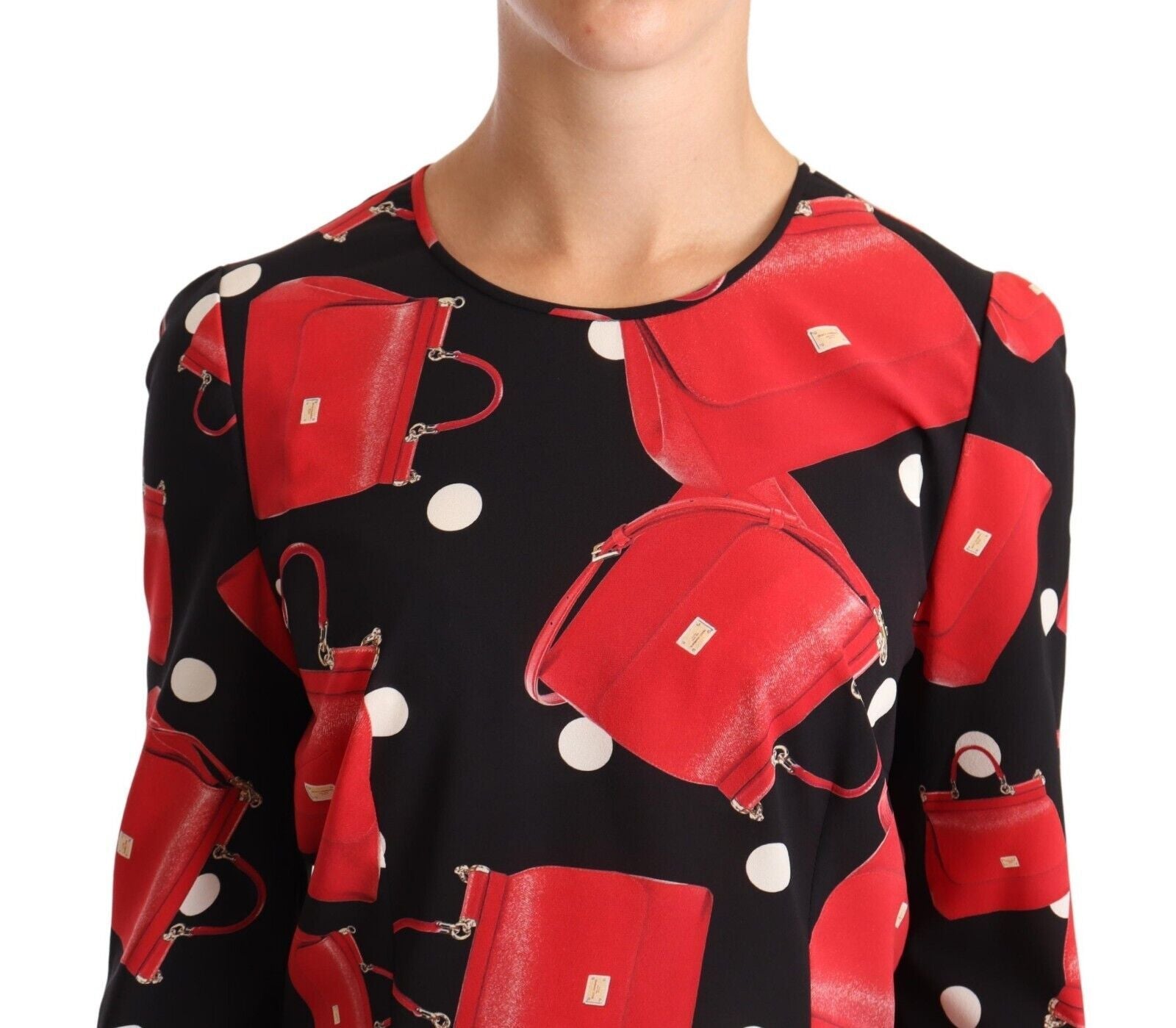 Dolce & Gabbana Black Sicily Bag Print Silk Stretch Top Blouse Dolce & Gabbana