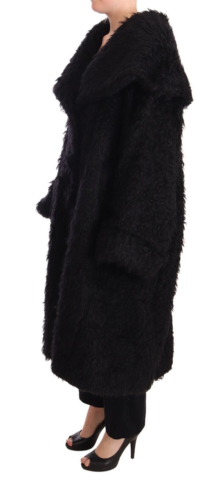 Dolce & Gabbana Black Mohair Fur Cape Trench Coat Jacket Dolce & Gabbana