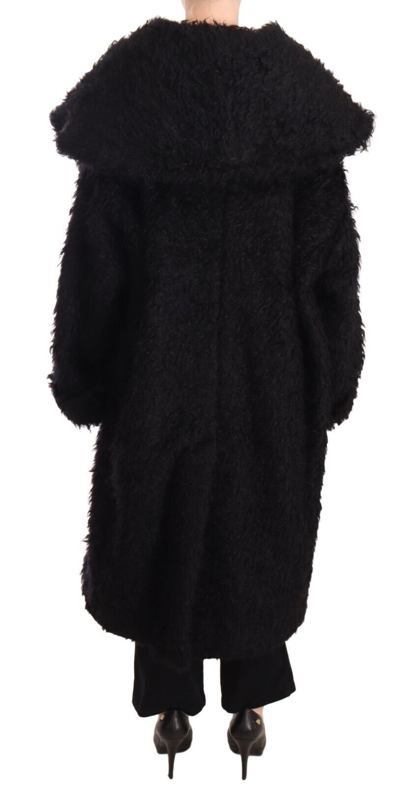 Dolce & Gabbana Black Mohair Fur Cape Trench Coat Jacket Dolce & Gabbana