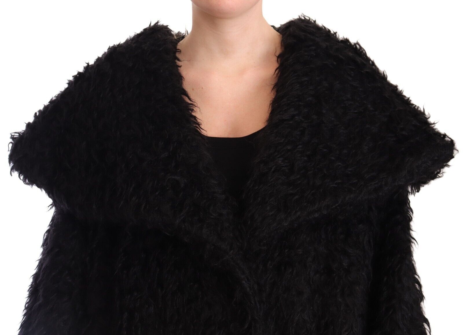 Dolce & Gabbana Black Mohair Fur Cape Trench Coat Jacket Dolce & Gabbana