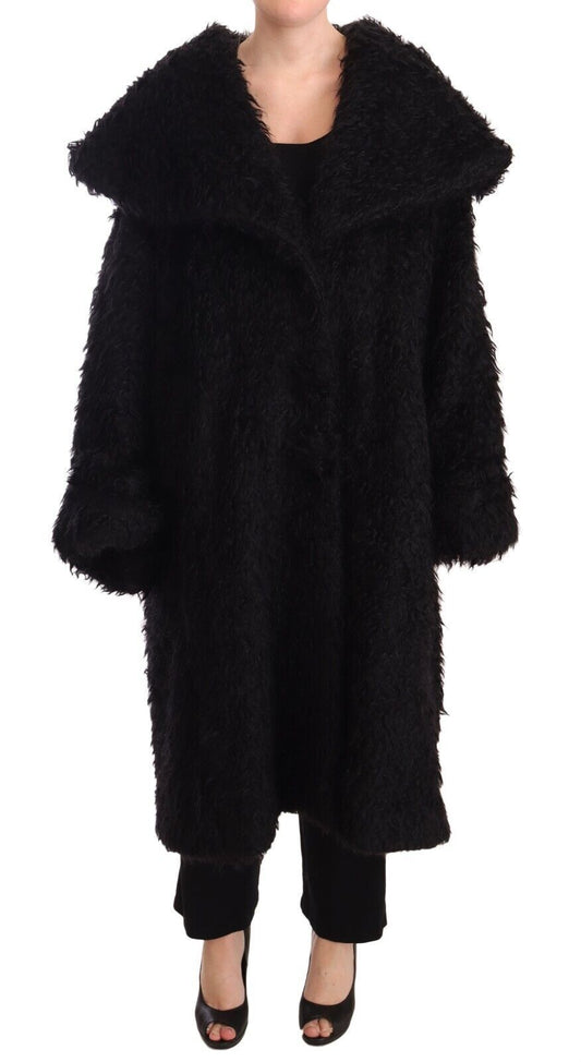 Dolce & Gabbana Black Mohair Fur Cape Trench Coat Jacket Dolce & Gabbana