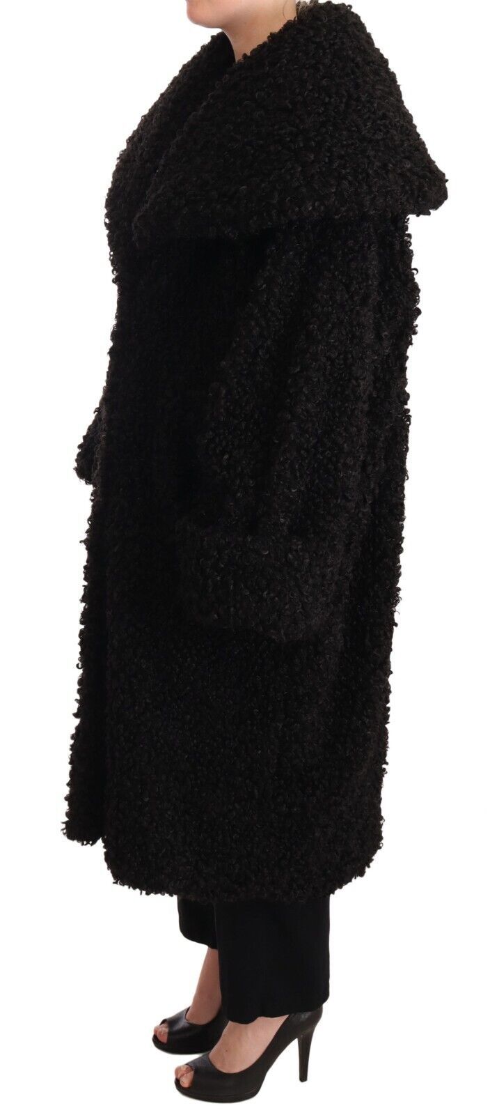 Dolce & Gabbana Black Polyester Fur Trench Coat Jacket Dolce & Gabbana