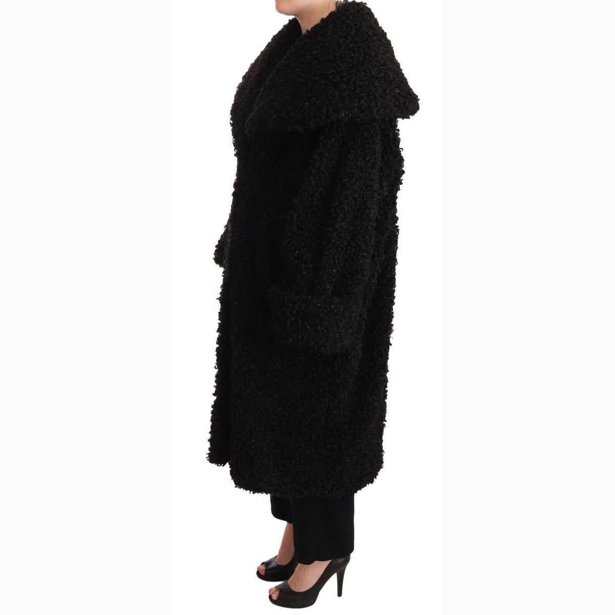 Dolce & Gabbana Black Polyester Fur Trench Coat Jacket