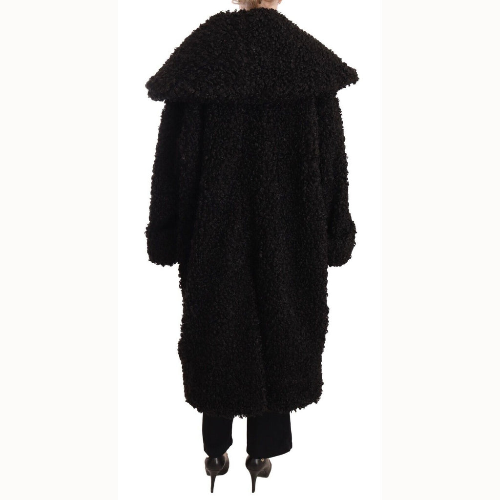 Dolce & Gabbana Black Polyester Fur Trench Coat Jacket