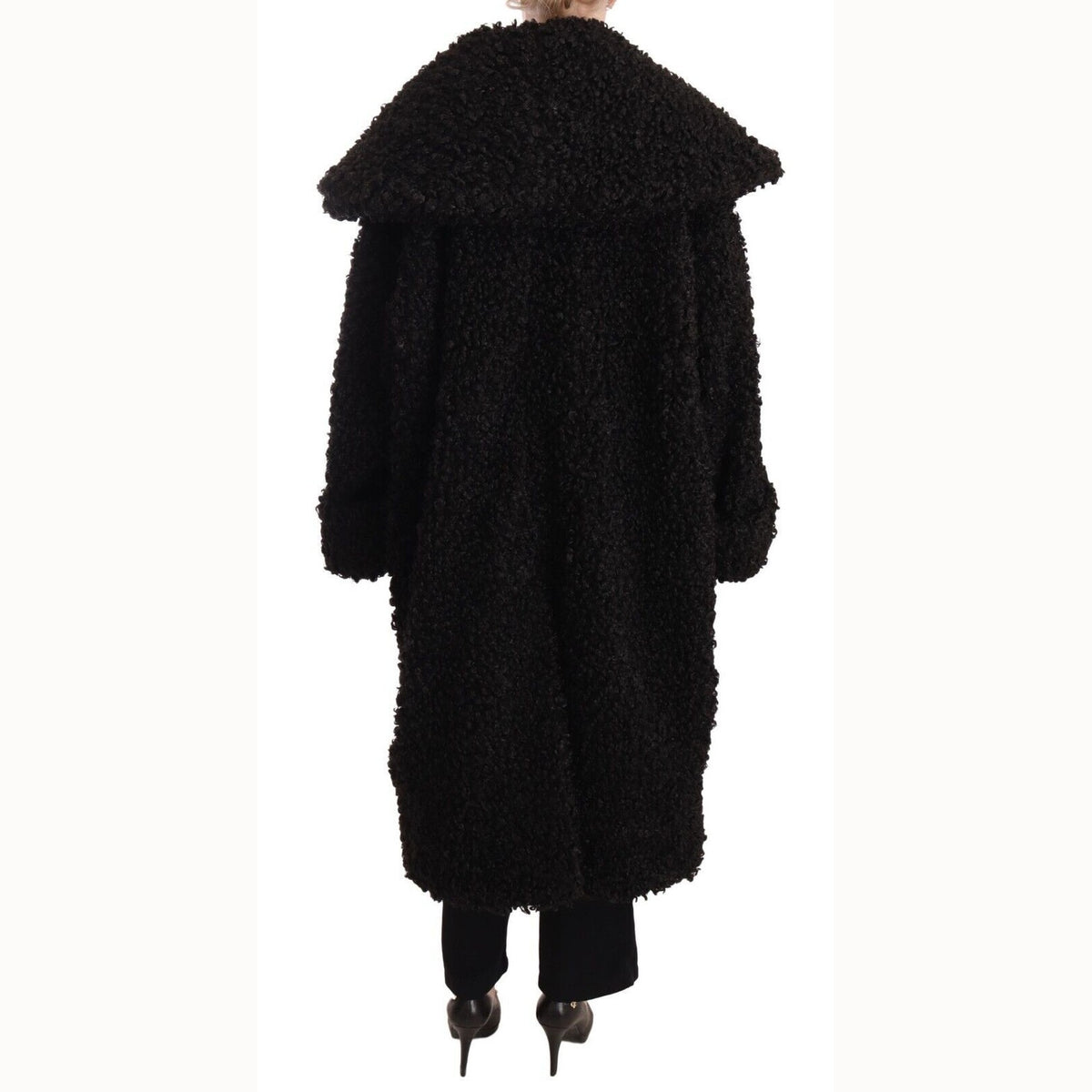 Dolce & Gabbana Black Polyester Fur Trench Coat Jacket