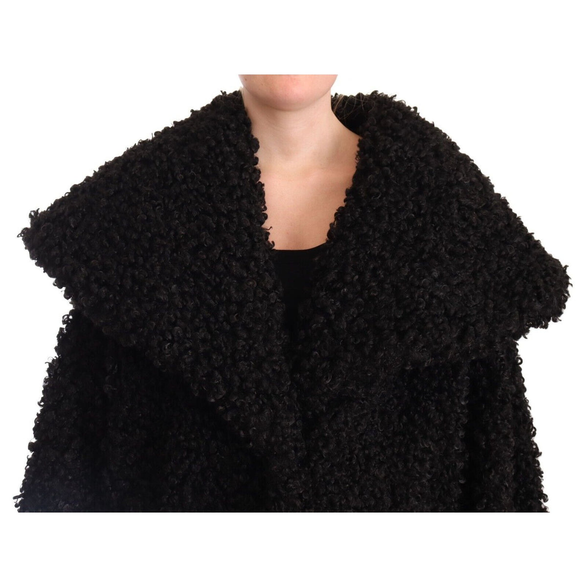 Dolce & Gabbana Black Polyester Fur Trench Coat Jacket