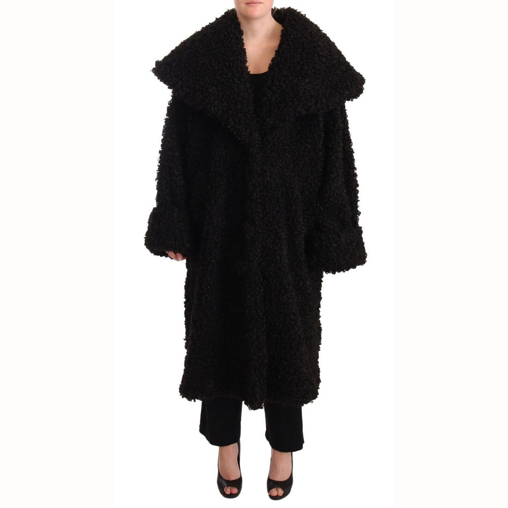 Dolce & Gabbana Black Polyester Fur Trench Coat Jacket