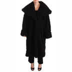 Dolce & Gabbana Black Polyester Fur Trench Coat Jacket