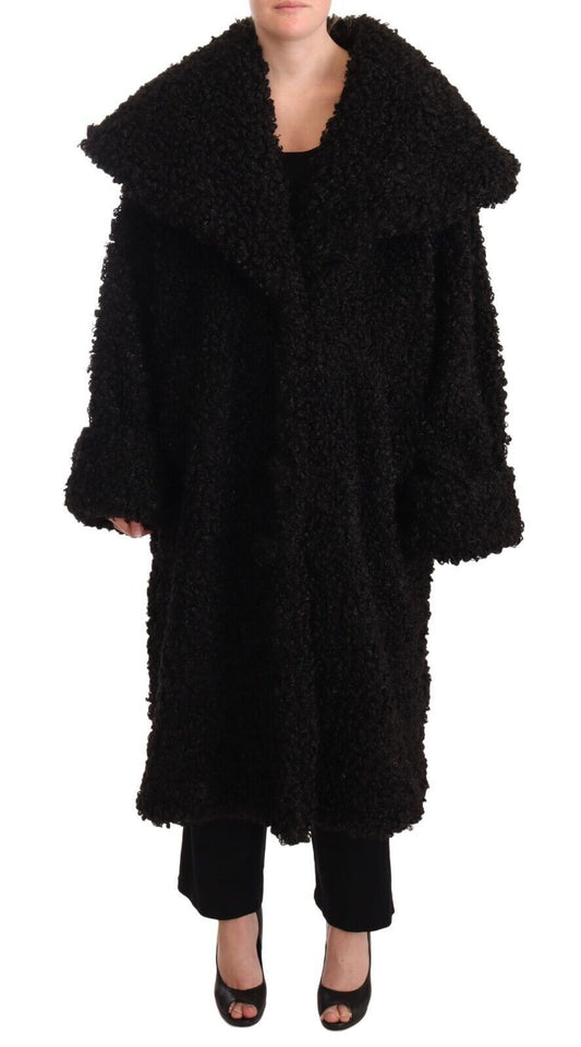 Dolce & Gabbana Black Polyester Fur Trench Coat Jacket Dolce & Gabbana