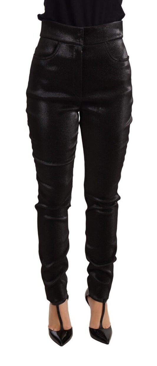 Dolce & Gabbana Black Silver Lurex Thread Cotton Stretch Pants Dolce & Gabbana