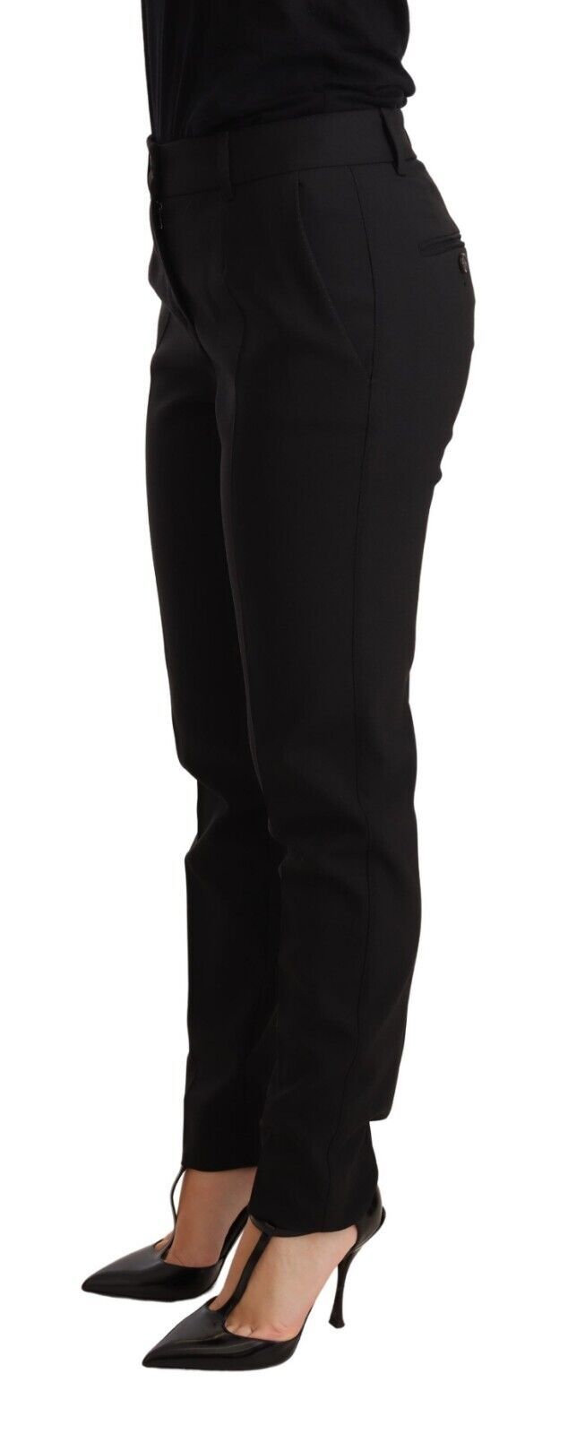 Dolce & Gabbana Black Tapered Women Trouser Virgin Wool Pants Dolce & Gabbana