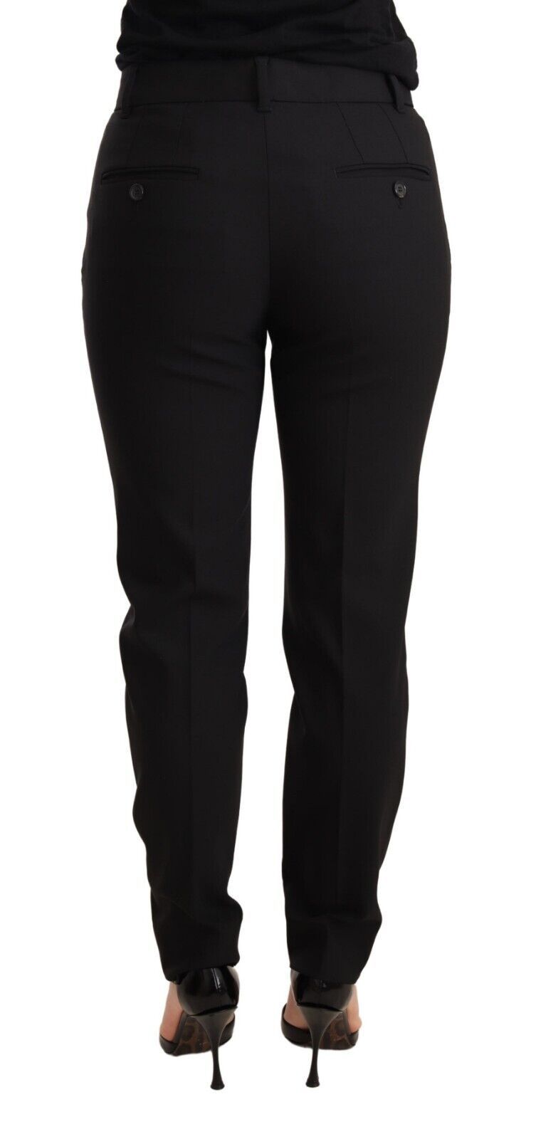 Dolce & Gabbana Black Tapered Women Trouser Virgin Wool Pants Dolce & Gabbana