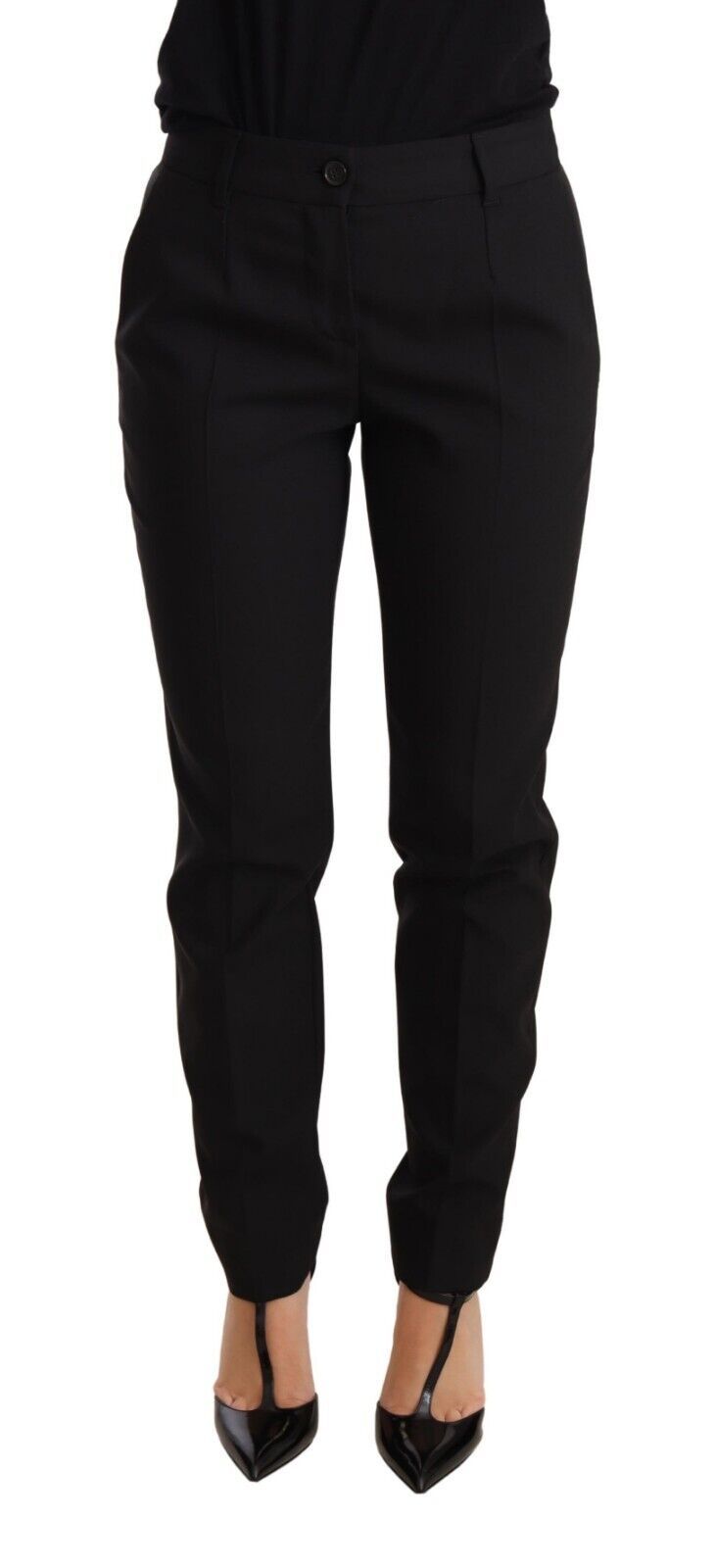 Dolce & Gabbana Black Tapered Women Trouser Virgin Wool Pants Dolce & Gabbana