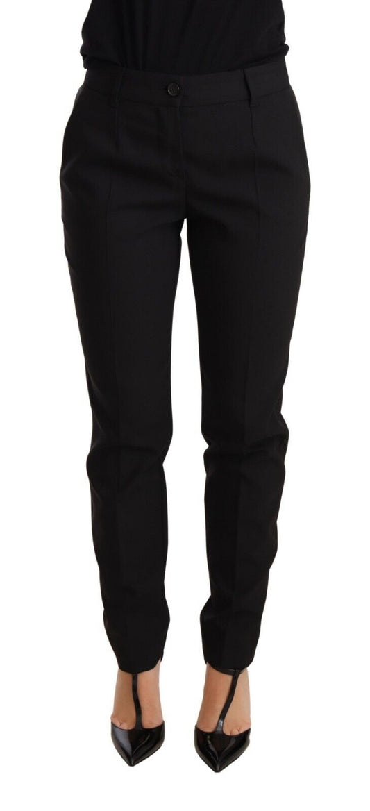 Dolce & Gabbana Black Tapered Women Trouser Virgin Wool Pants Dolce & Gabbana