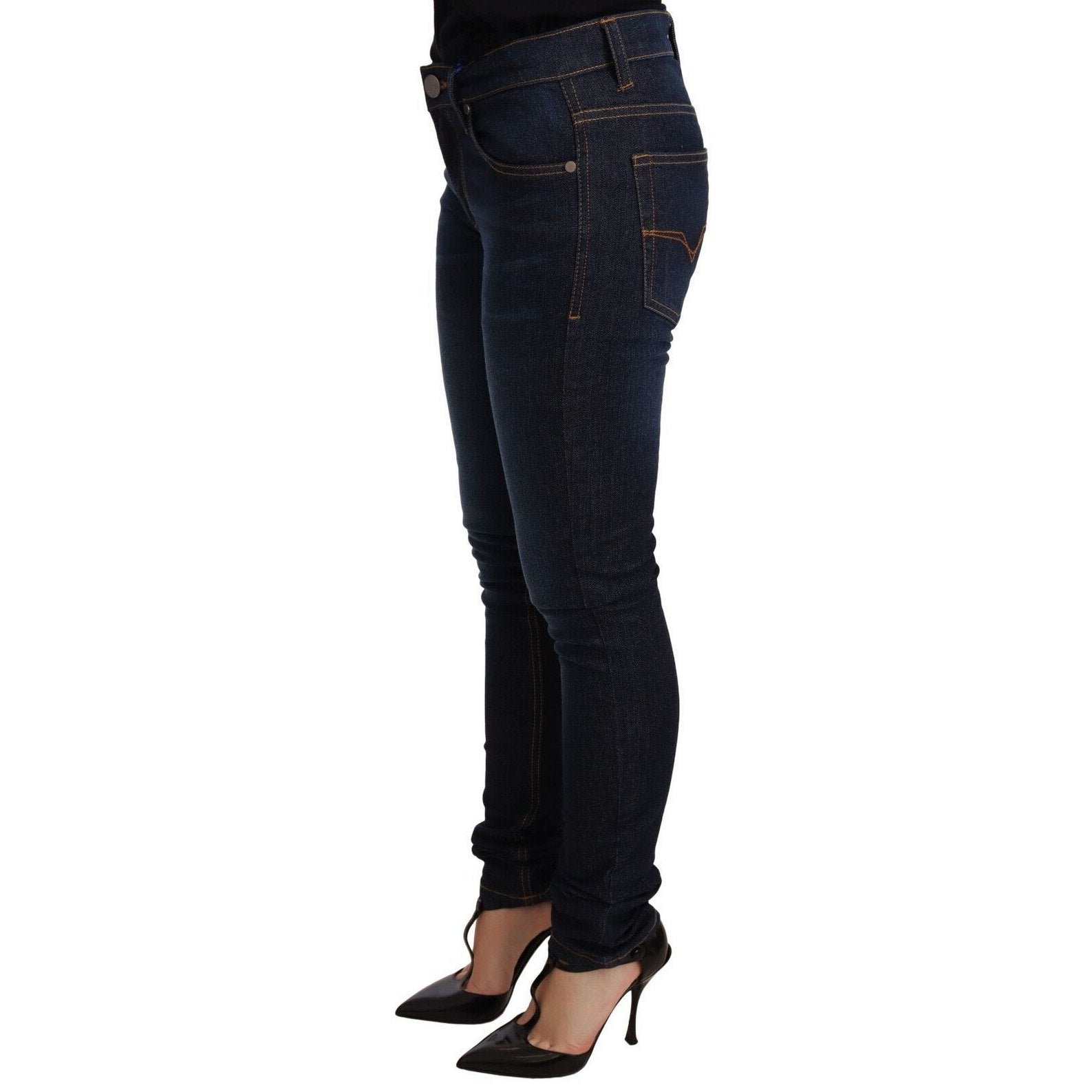 Versace Jeans Dark Blue Cotton Low Waist Skinny Denim Jeans Versace Jeans