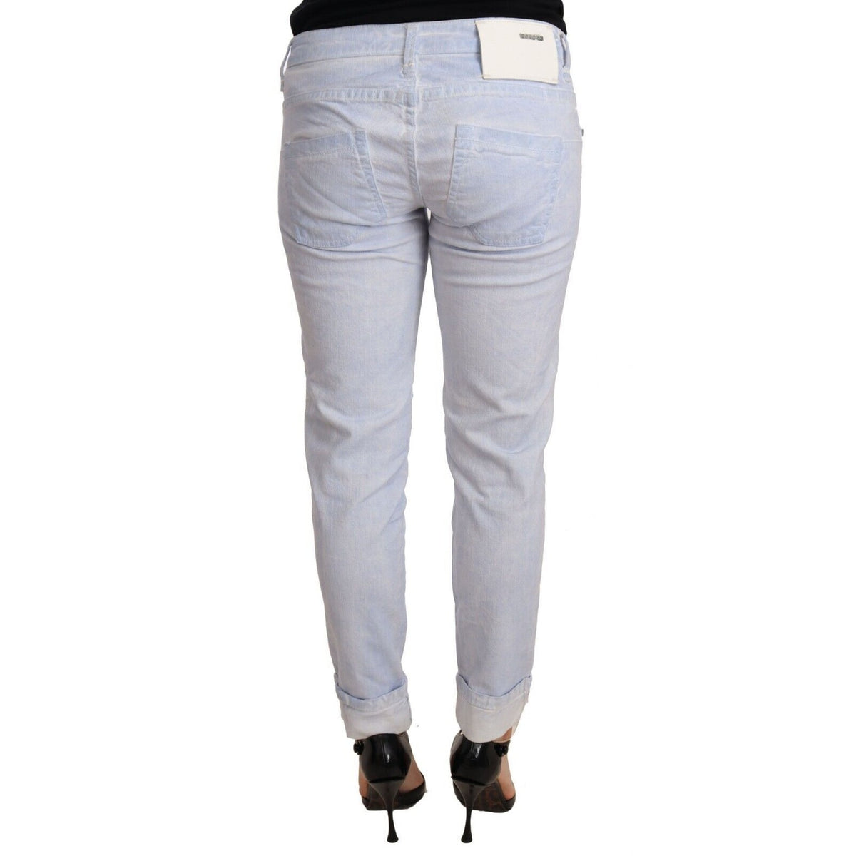 Acht Light Blue Cotton Folded Hem Denim Skinny Women Trouser Jeans