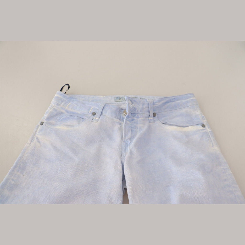 Acht Light Blue Cotton Folded Hem Denim Skinny Women Trouser Jeans