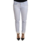 Acht Light Blue Cotton Folded Hem Denim Skinny Women Trouser Jeans