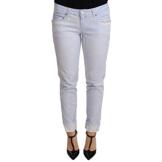 Acht Light Blue Cotton Folded Hem Denim Skinny Women Trouser Jeans Acht