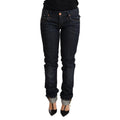 Acht Dark Blue Cotton Slim Fit Folded Hem Women Denim Trouser Jeans