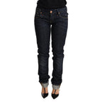 Acht Dark Blue Cotton Slim Fit Folded Hem Women Denim Trouser Jeans