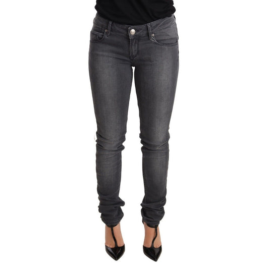Acht Gray Washed Cotton Slim Fit Low Waist Women Denim Trouser Jeans Acht