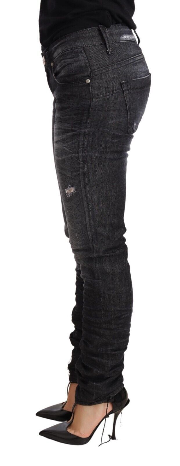 Acht Black Washed Cotton Low Waist Skinny Denim Trouser Jeans Acht