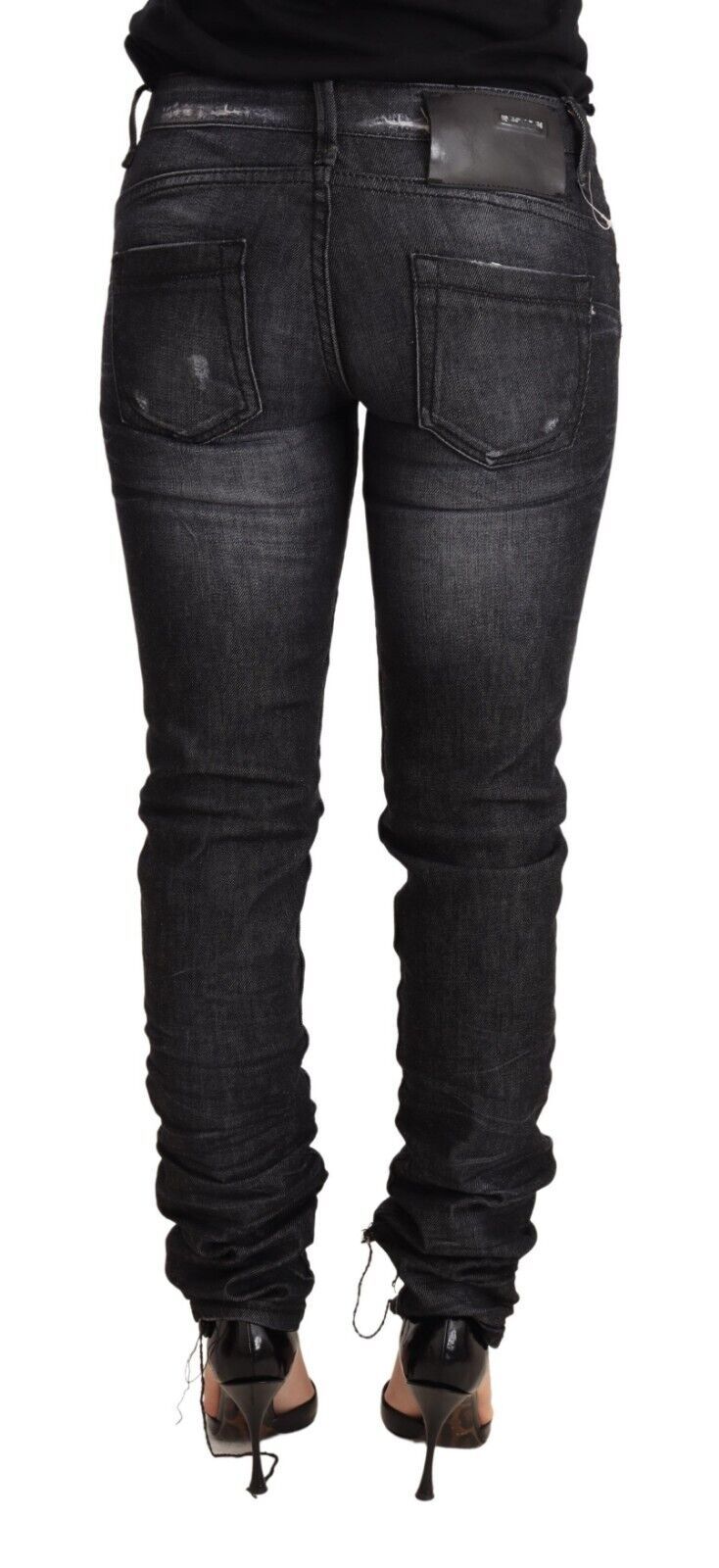 Acht Black Washed Cotton Low Waist Skinny Denim Trouser Jeans Acht