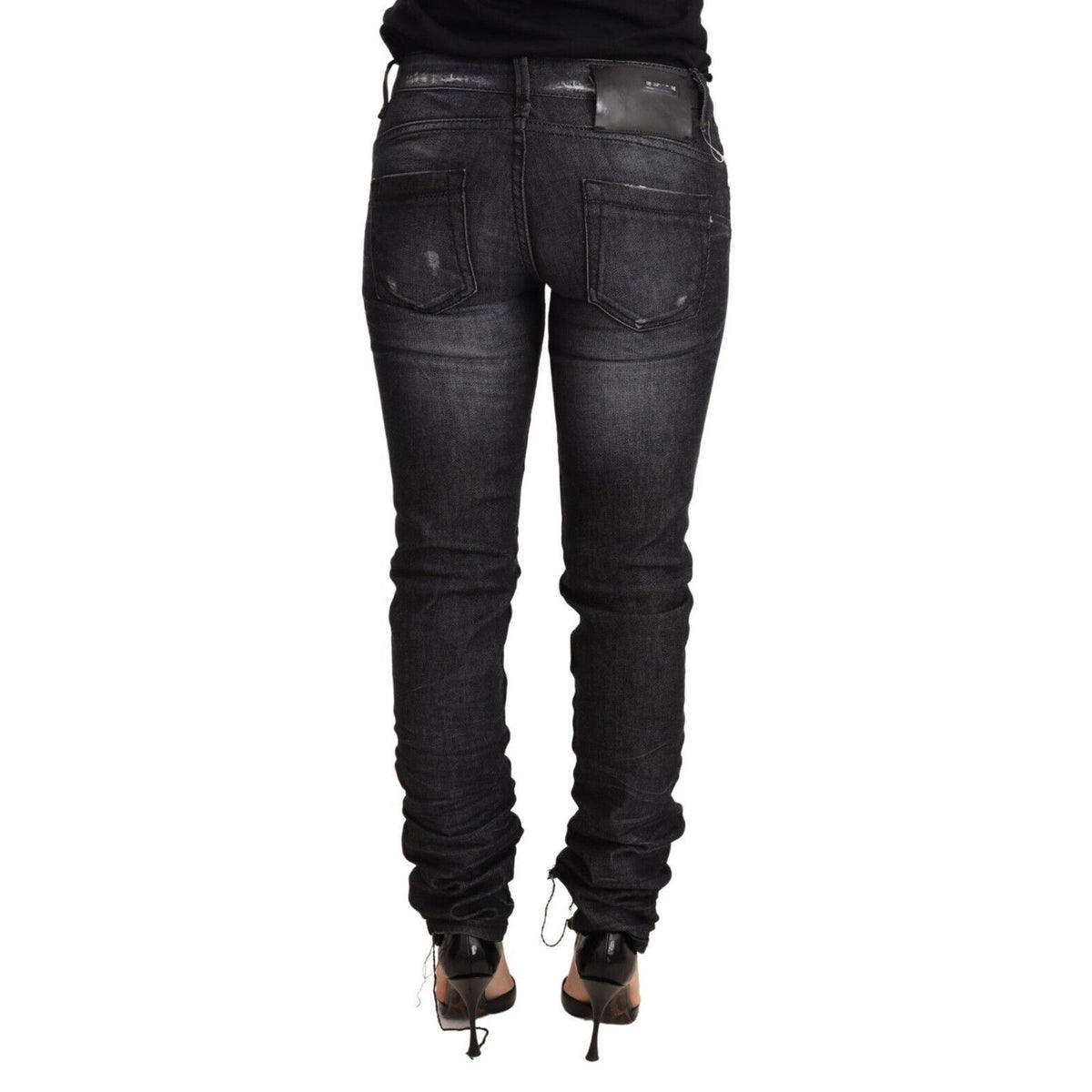 Acht Black Washed Cotton Low Waist Skinny Denim Trouser Jeans