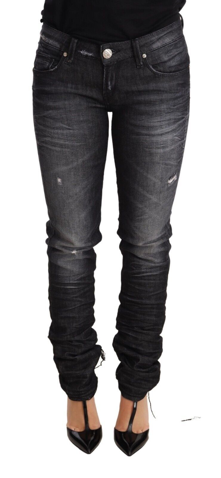 Acht Black Washed Cotton Low Waist Skinny Denim Trouser Jeans Acht