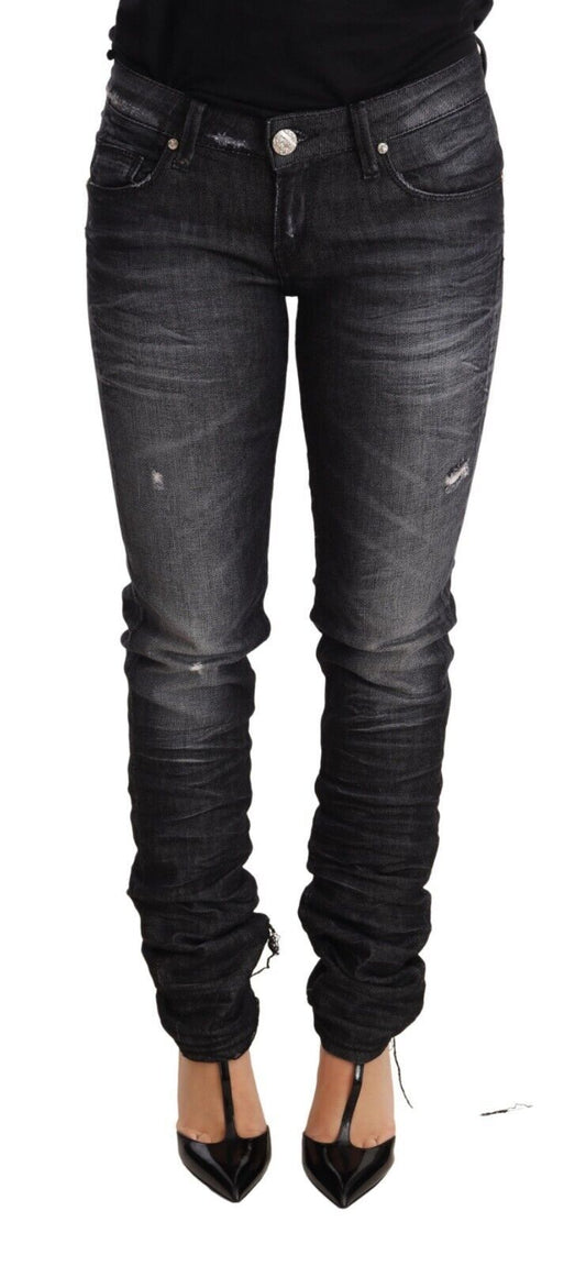 Acht Black Washed Cotton Low Waist Skinny Denim Trouser Jeans Acht