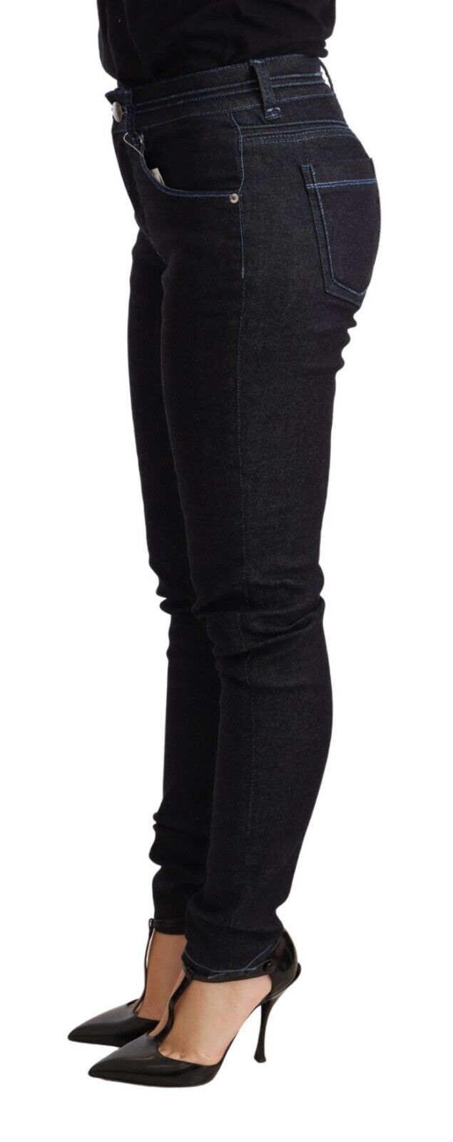 Acht Blue Cotton Low Waist Slim Fit Denim Women Trouser Jeans Acht