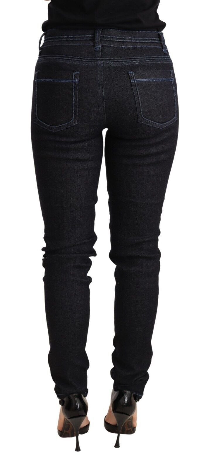 Acht Blue Cotton Low Waist Slim Fit Denim Women Trouser Jeans Acht