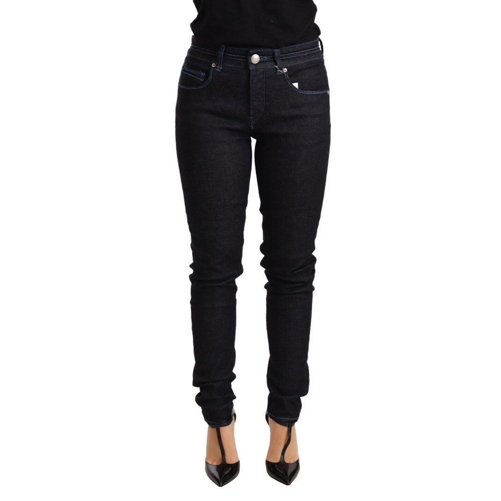 Acht Blue Cotton Low Waist Slim Fit Denim Women Trouser Jeans