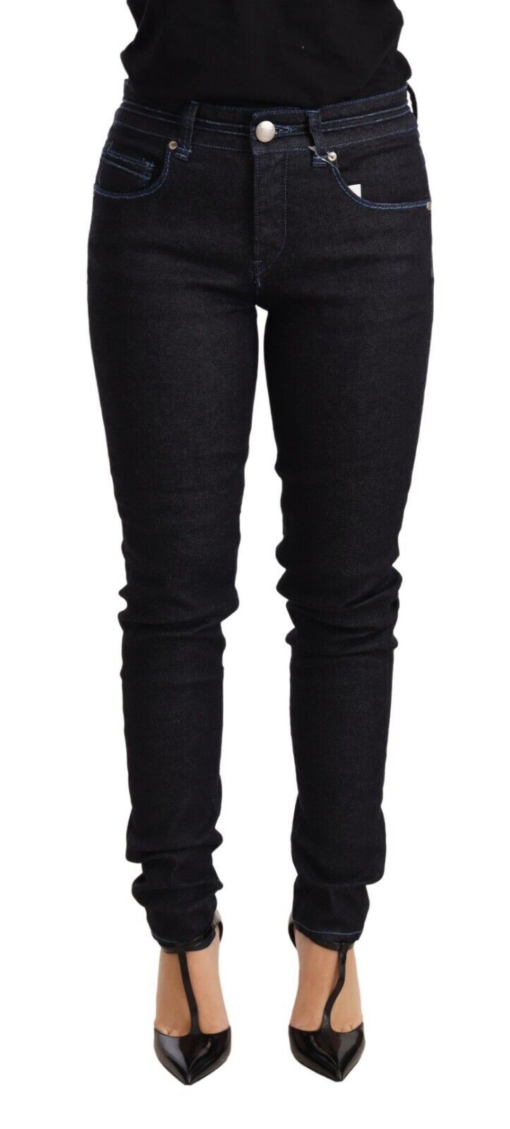 Acht Blue Cotton Low Waist Slim Fit Denim Women Trouser Jeans Acht