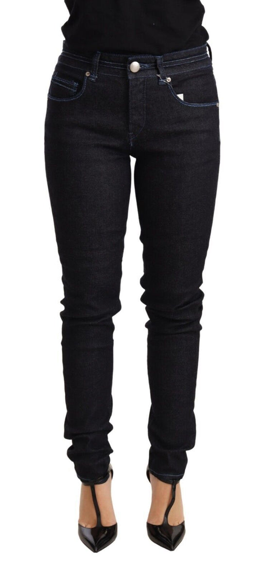 Acht Blue Cotton Low Waist Slim Fit Denim Women Trouser Jeans Acht