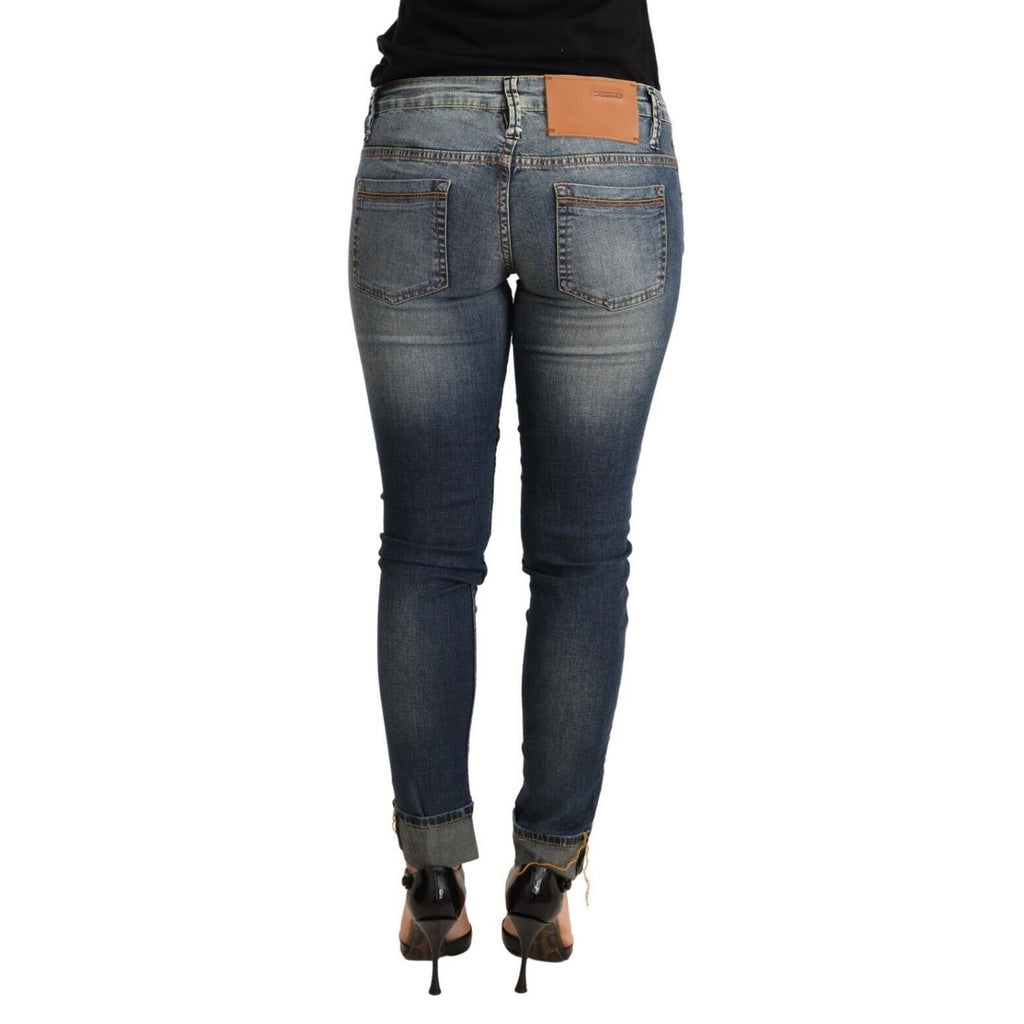 Acht Blue Washed Cotton Low Waist Skinny Denim Women Trouser Jeans