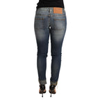 Acht Blue Washed Cotton Low Waist Skinny Denim Women Trouser Jeans