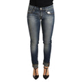 Acht Blue Washed Cotton Low Waist Skinny Denim Women Trouser Jeans