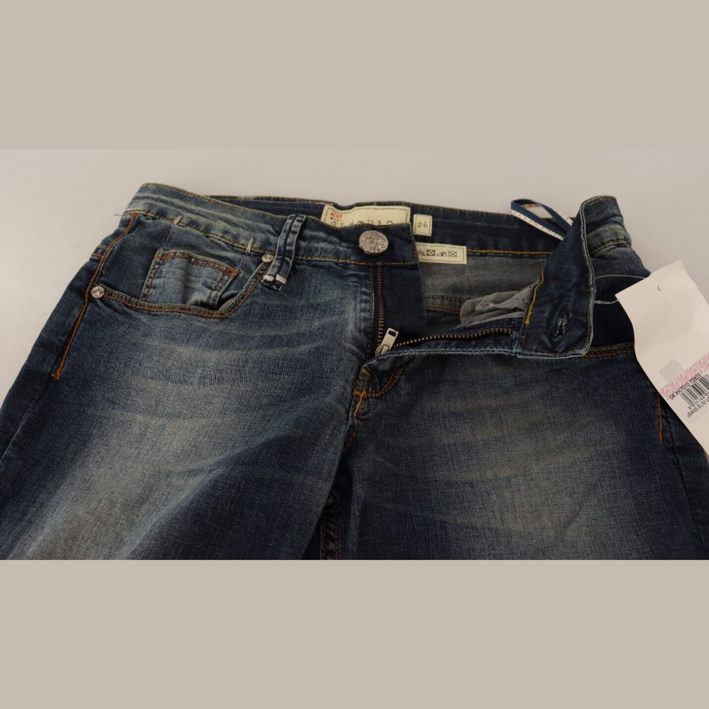 Acht Blue Washed Cotton Low Waist Skinny Denim Women Trouser Jeans