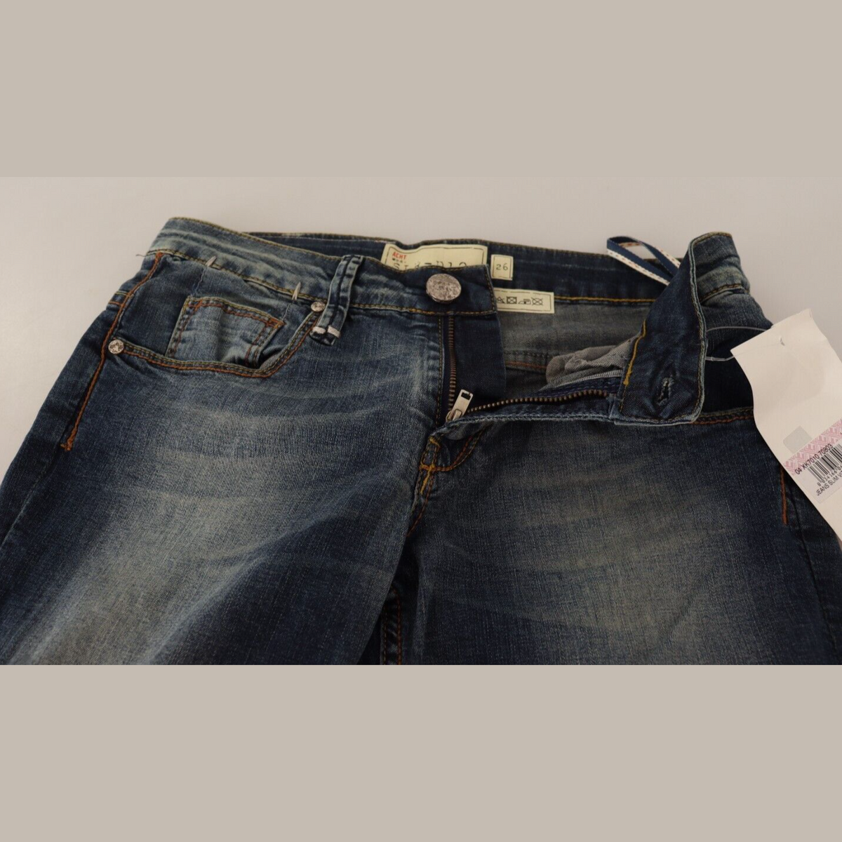 Acht Blue Washed Cotton Low Waist Skinny Denim Women Trouser Jeans