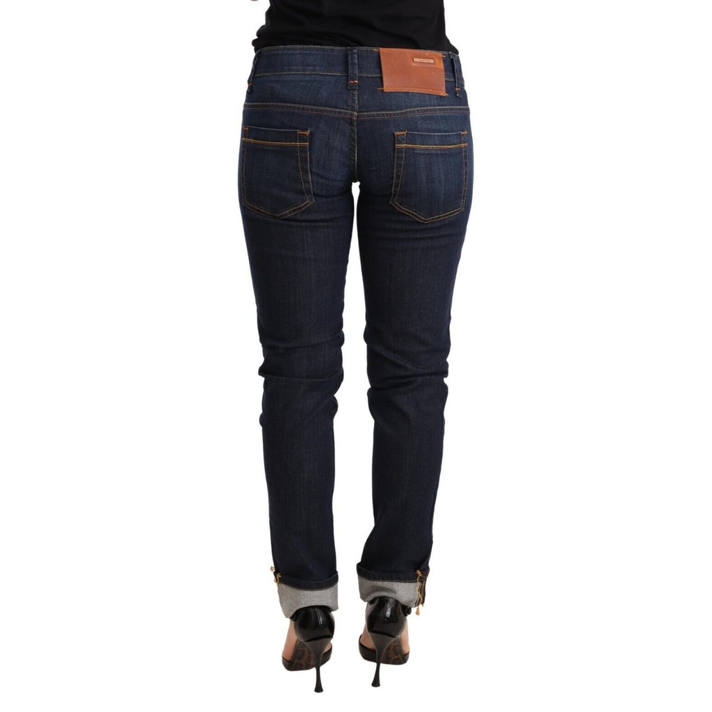 Acht Blue Washed Cotton Low Waist Skinny Denim Women Trouser Jeans
