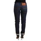Acht Blue Washed Cotton Low Waist Skinny Denim Women Trouser Jeans
