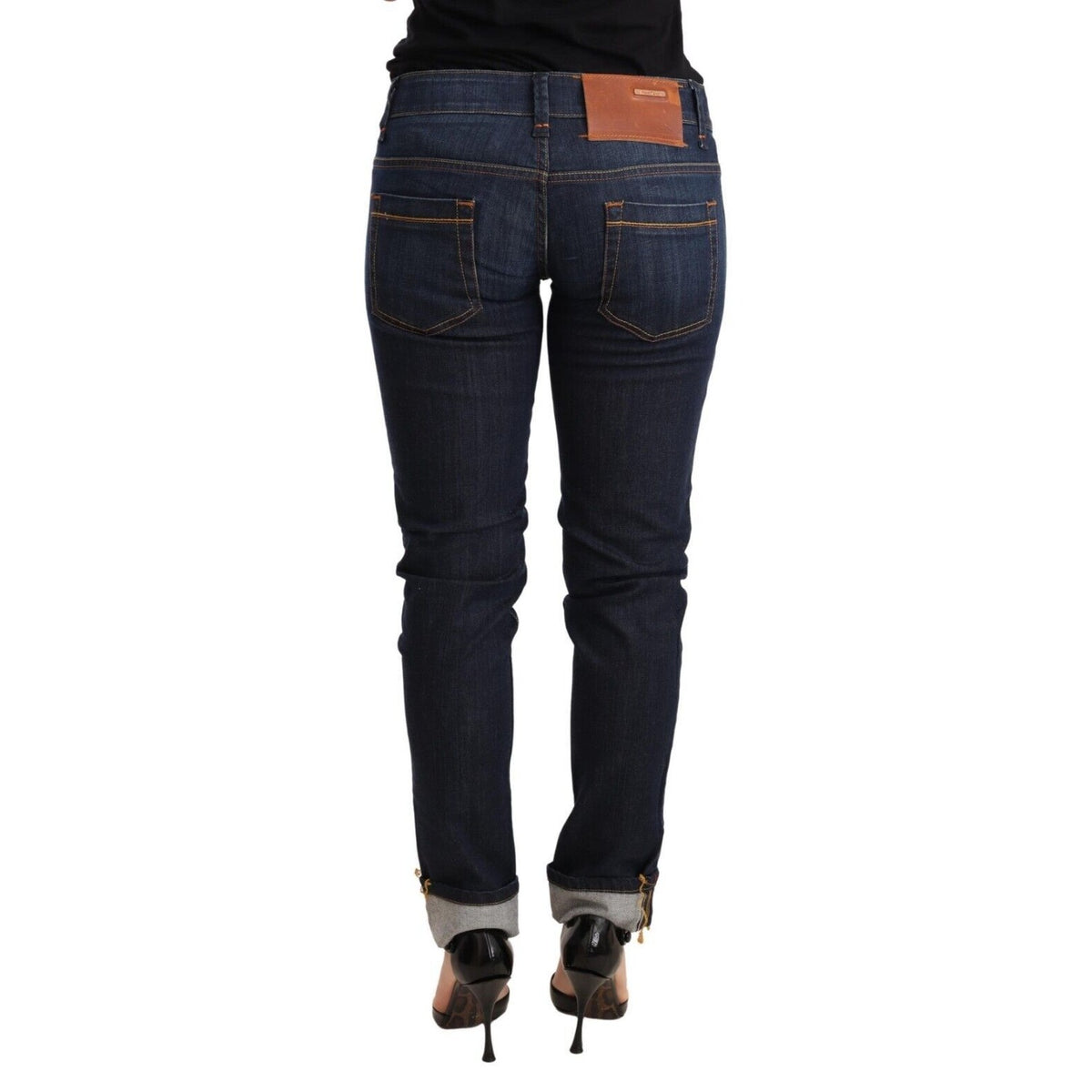 Acht Blue Washed Cotton Low Waist Skinny Denim Women Trouser Jeans