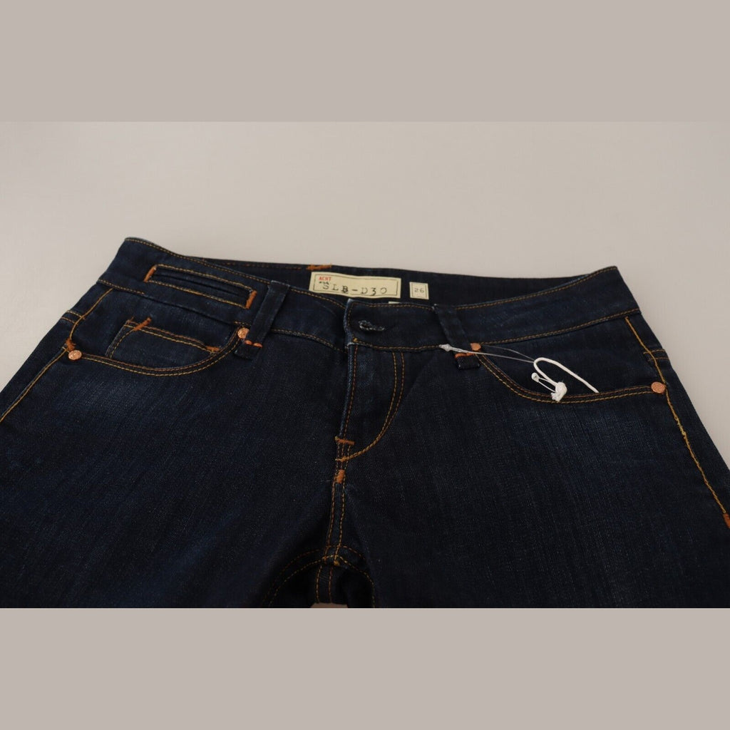 Acht Blue Washed Cotton Low Waist Skinny Denim Women Trouser Jeans
