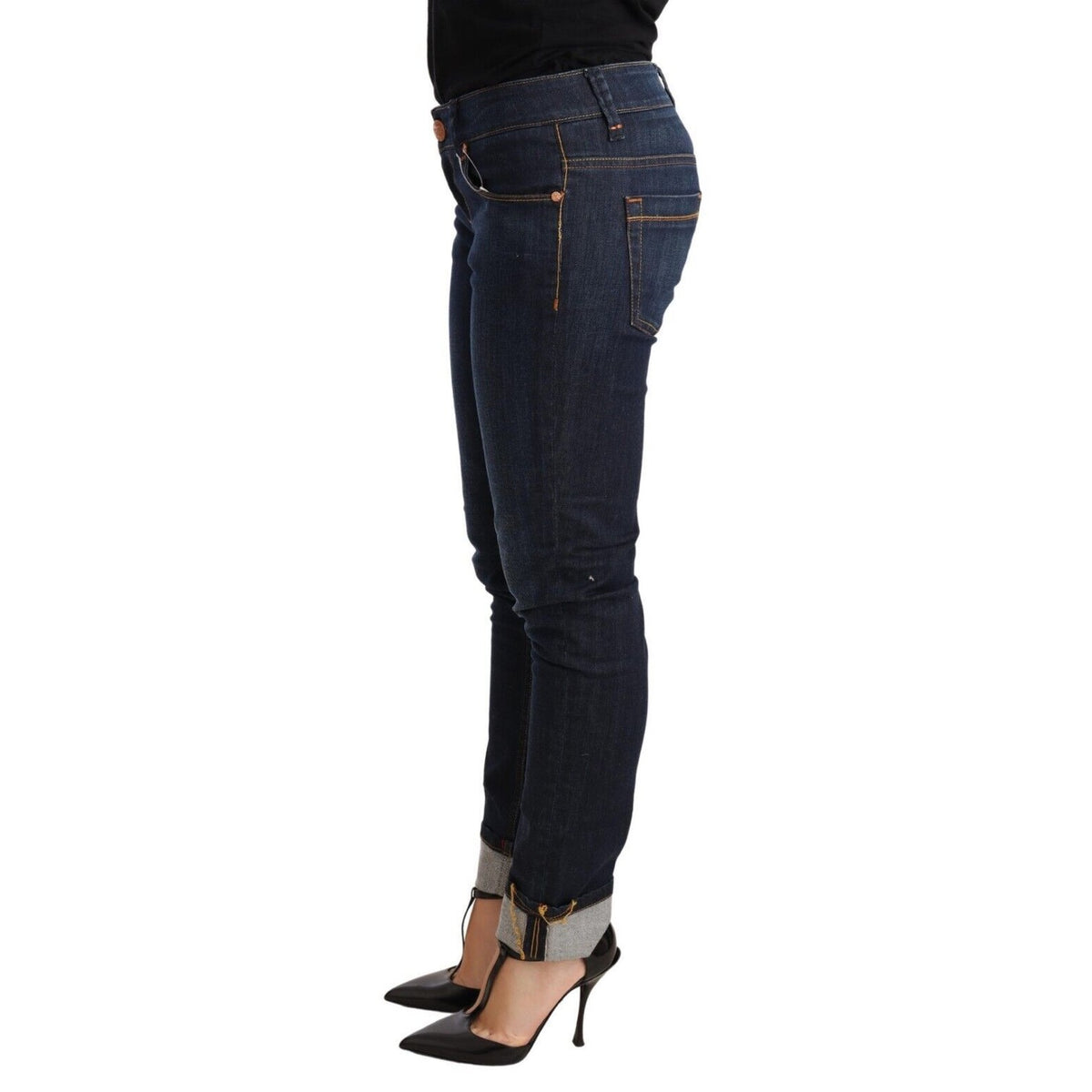 Acht Blue Washed Cotton Low Waist Skinny Denim Women Trouser Jeans