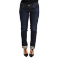 Acht Blue Washed Cotton Low Waist Skinny Denim Women Trouser Jeans