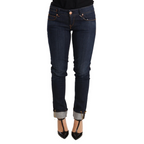 Acht Blue Washed Cotton Low Waist Skinny Denim Women Trouser Jeans