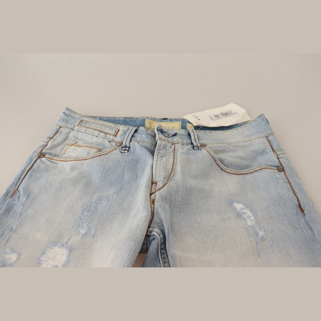 Acht Light Blue Distressed Cotton Folded Hem Denim Trouser Jeans
