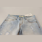 Acht Light Blue Distressed Cotton Folded Hem Denim Trouser Jeans